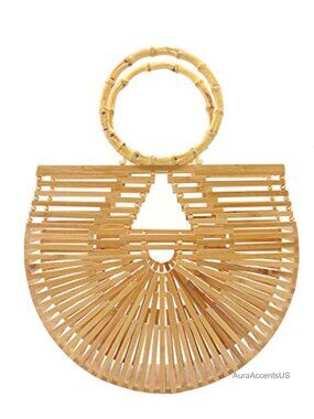 100% Bamboo Handmade Tote Bag Womens Summer Semicircular Handbag